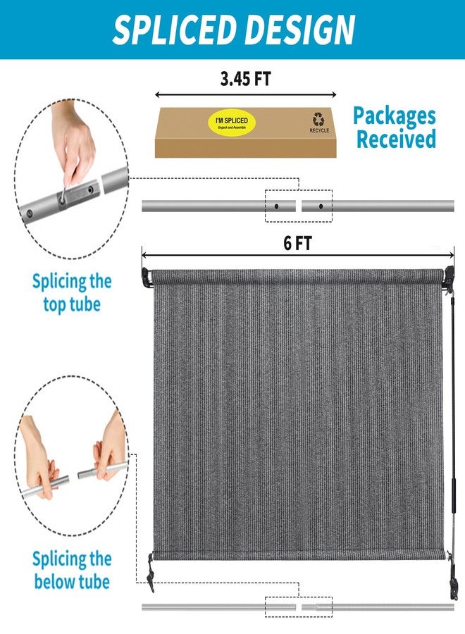 KANAGAWA Outdoor Roller Shade 6'X8' Light Grey Exterior Cordless Patio Roll Up Shades for Outside Pergola Porch, Outdoor Blinds for Patio - Image 2